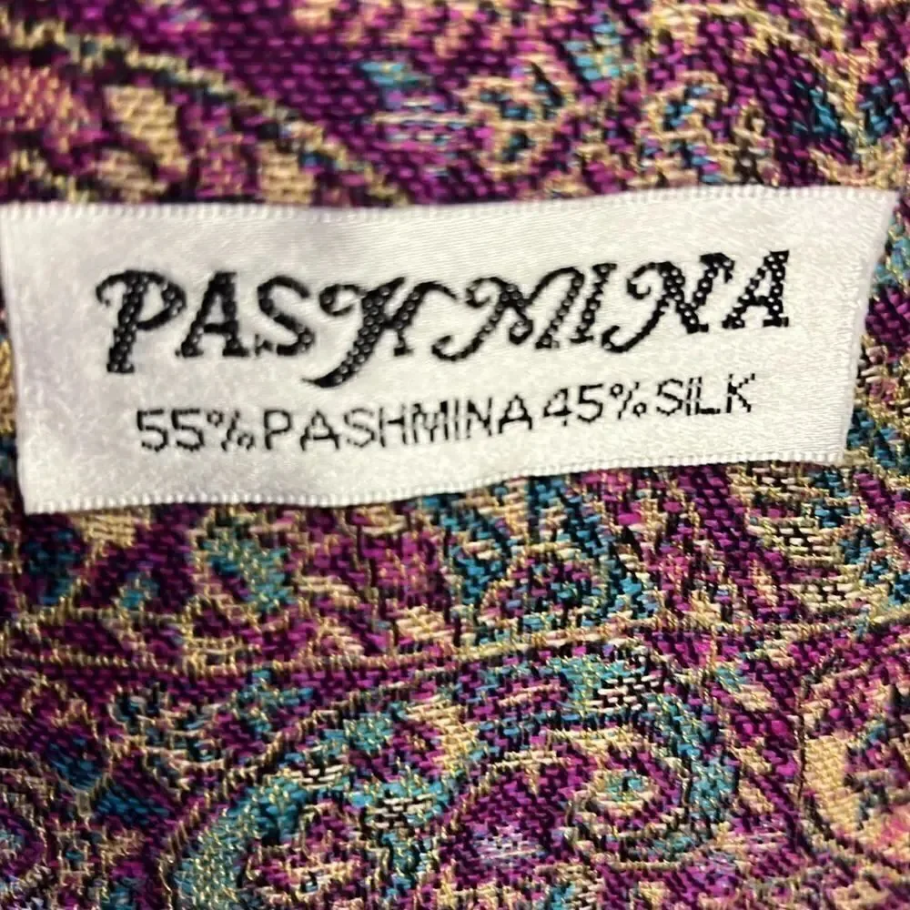 Beautiful Purple Blue Green Tan Paisley Pattern Pashmina Wrap Scarf w/ Tassel-OS